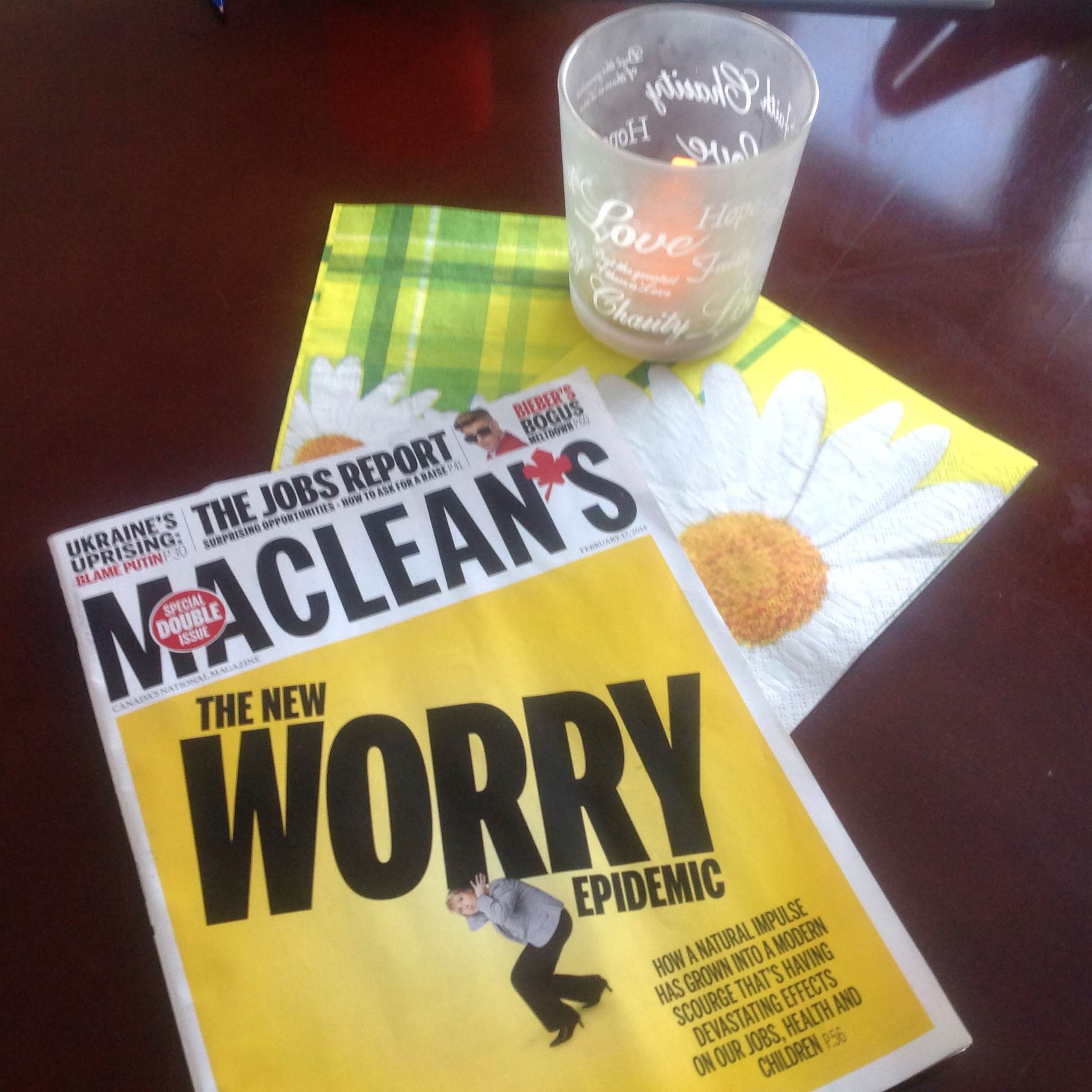 Macleans February 2014 cover that looks at "The New Worry Epidemic" poster by Bergen and Associates